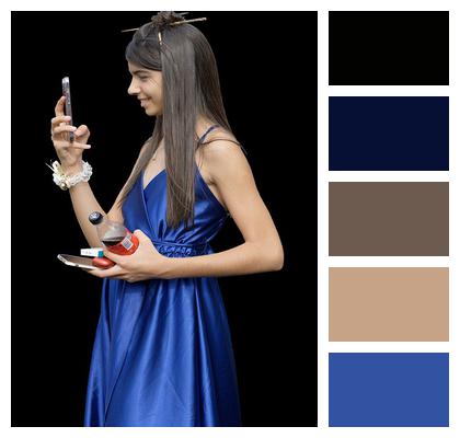Woman Blue Dress Smartphone Image